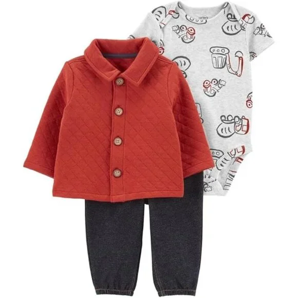 Carter's Baby Boys' Cardigan Sets, Quilted Red/Construction/Multi, 18m, New - Picture 1 of 3